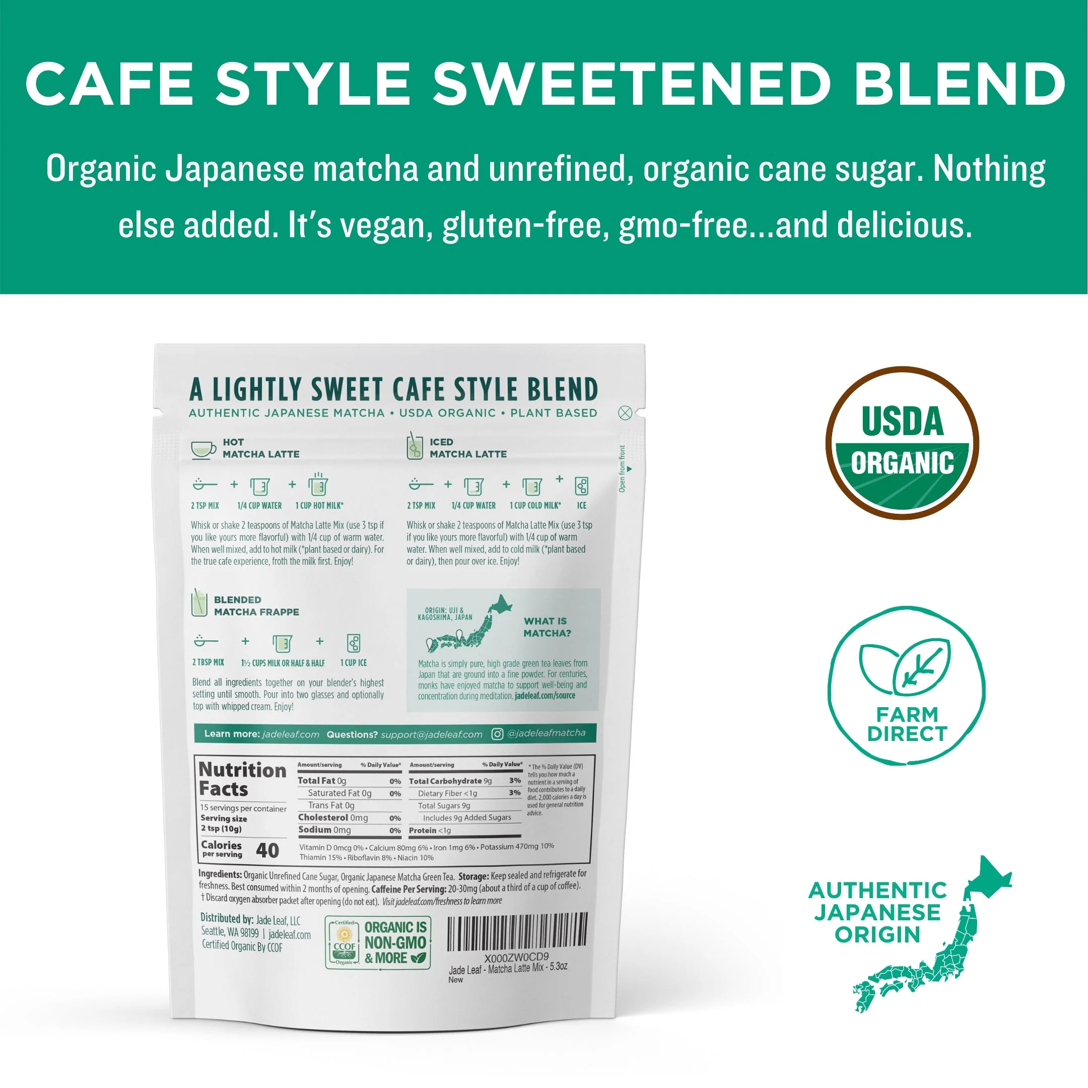 Organic Cafe Style Sweetened Matcha Latte Mix - Original - Image 6