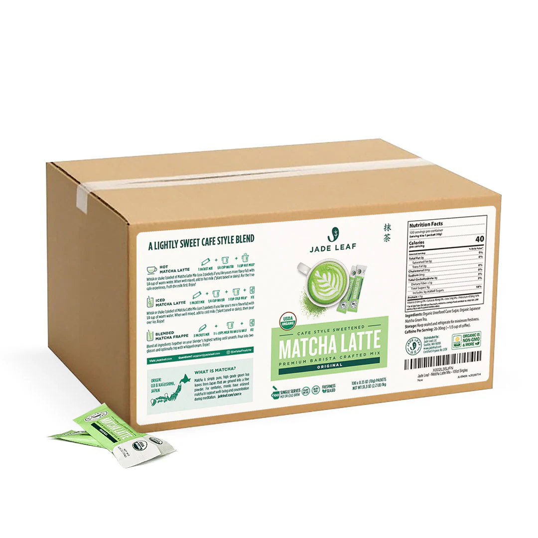 Organic Cafe Style Sweetened Matcha Latte Mix - Original - Stick Packs - Image 3